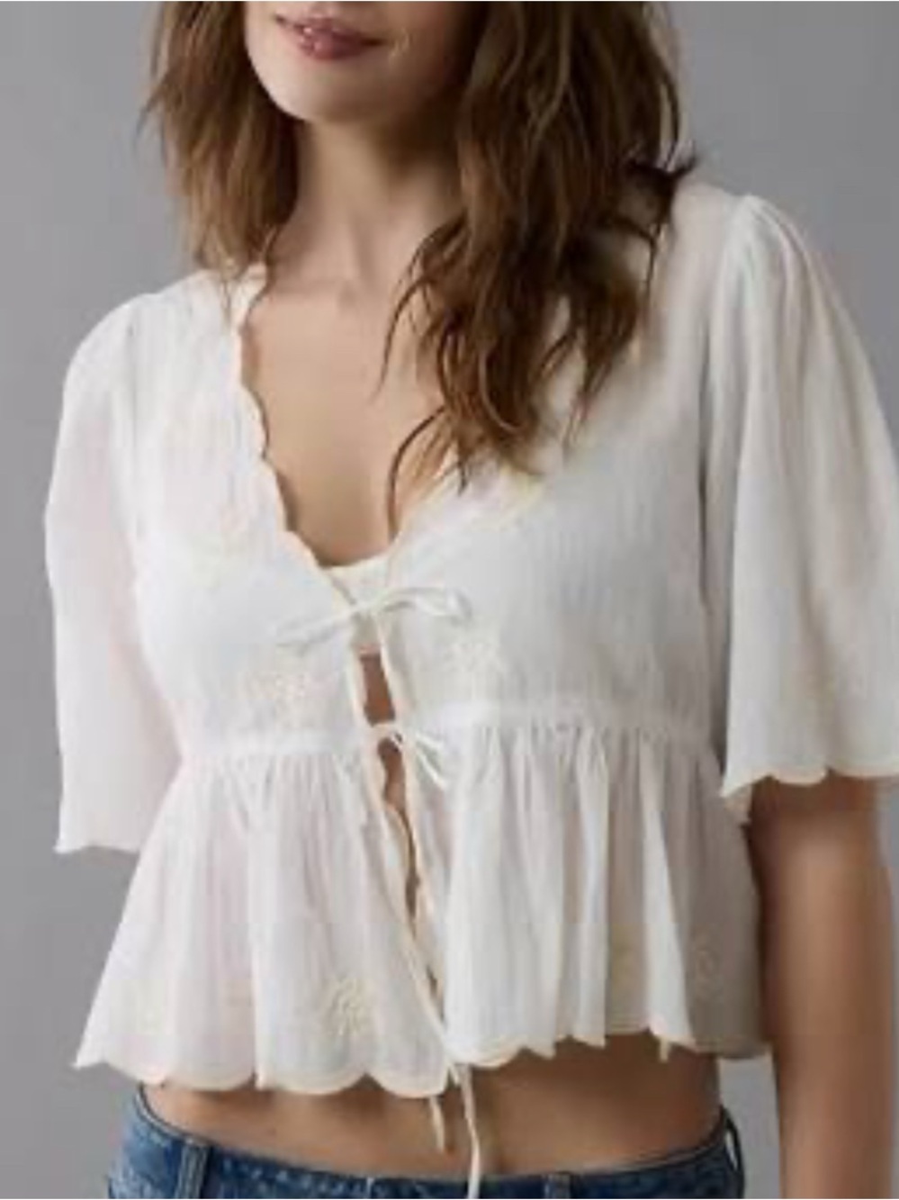 American Eagle Women’s White Tie-Front Peplum Blouse